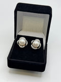 8-9mm White Pearl + Silver Stud Earrings