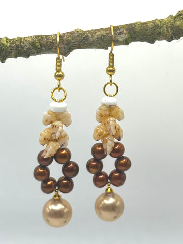 TIGER’S EYE, CHOCOLATE PEARL + NIIHAU DANGLE EARRINGS