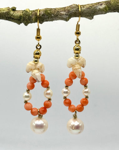 Niihau + White Pearl and Coral Dangles