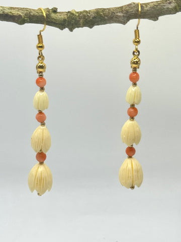 PINK CORAL + PĪKAKE ACCENT DANGLE EARRINGS
