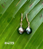 TAHITIAN PEARL ROSE GOLD DANGLE EARRINGS (9mm)
