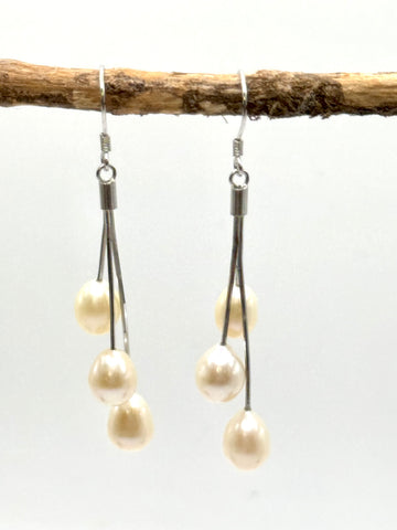 TRIPLE WHITE PEARL DANGLES