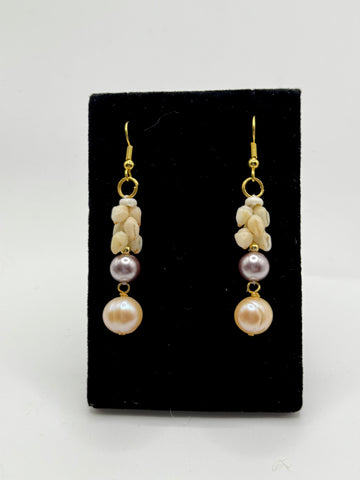 NIIHAU SHELL DOUBLE PEARL DANGLE (1.5”)