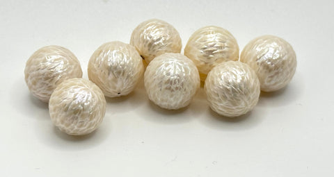 (12mm) CARVED WHITE EDISON PEARLS • NOT DRILLED