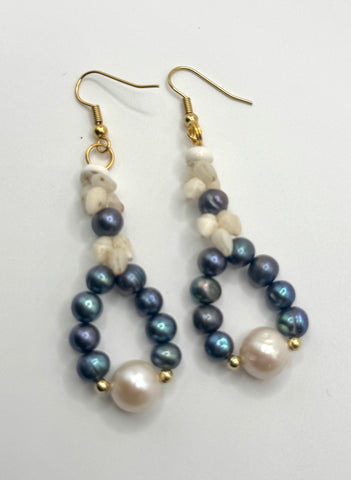 NIIHAU SHELL BLUE PEARL DANGLE EARRING
