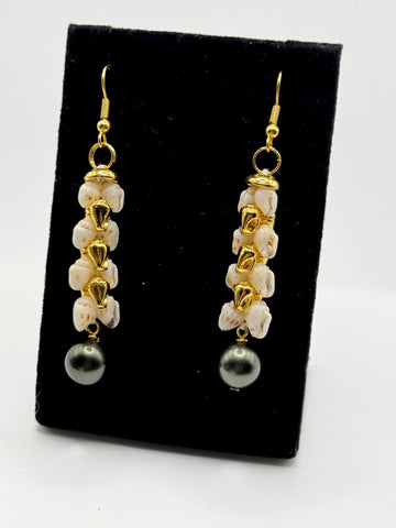 NIIHAU SHELL BLACK PEARL DANGLE (2”)