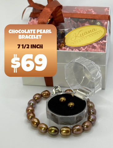 7.5” CHOCOLATE PEARL BRACELET + BONUS EARRING GIFT SET