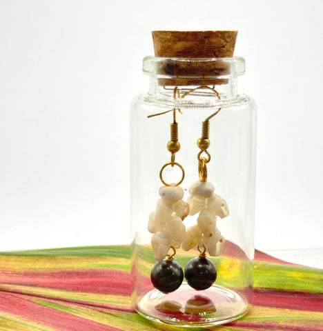 SALE! NIIHAU SHELL EARRINGS BLACK PEARL IN THE BOTTLE