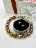 8” CHOCOLATE PEARL BRACELET + BONUS EARRING GIFT SET