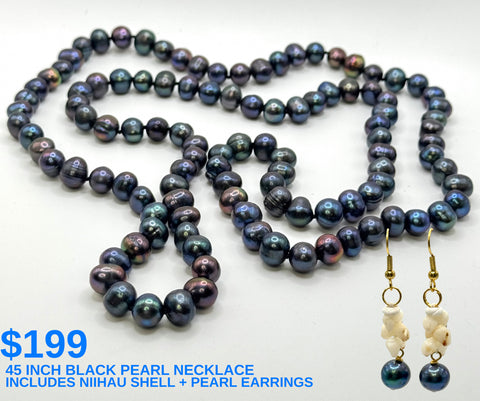 45”  PIKO LENGTH BLACK PEARL NECKLACE (9-11mm)