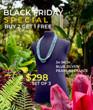 SALE! $298 • SET OF 3 • 34”  BLUE SILVER PEARL NECKLACES (10-13mm)