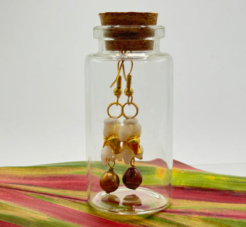 SALE! NIIHAU SHELL EARRINGS GOLD W/ CHOCOLATE PEARL IN THE BOTTLE