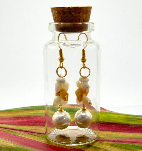SALE! NIIHAU SHELL EARRINGS  WHITE PEARL IN THE BOTTLE