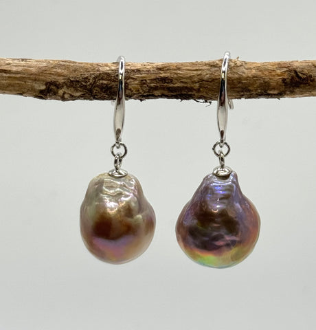 SILVER BAROQUE PEARL RAINBOW DANGLES