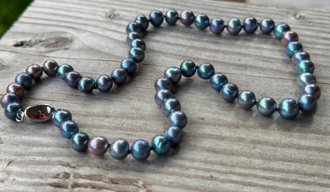 24” BLUE SILVER PEARL NECKLACE (9mm)
