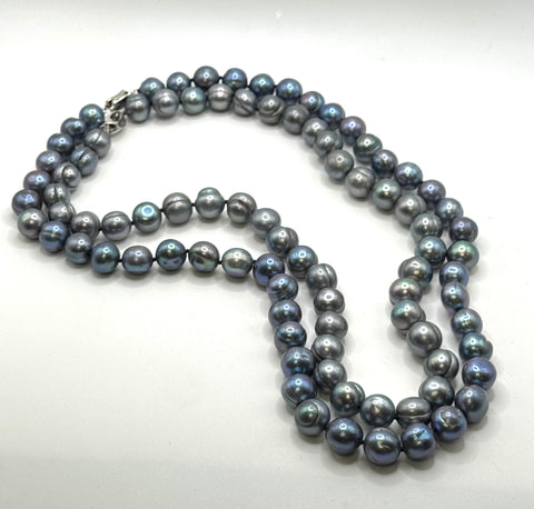 22” & 24” BLUE SILVER PEARL NECKLACE BUNDLE